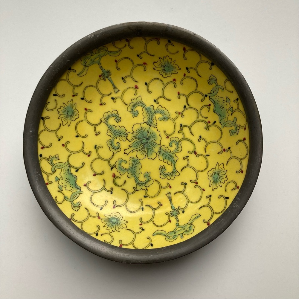 Vintage Japanese Porcelain & Metal Bowl